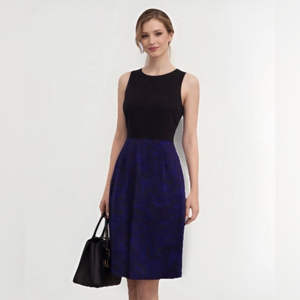 Theory Yeneth Brushstroke Women Dress Size 12 Black Blue Cotton Blend